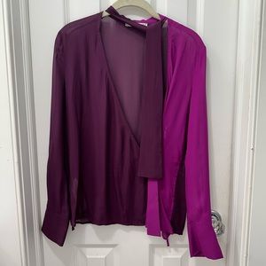 Mango Colorblock Tie Neck Top